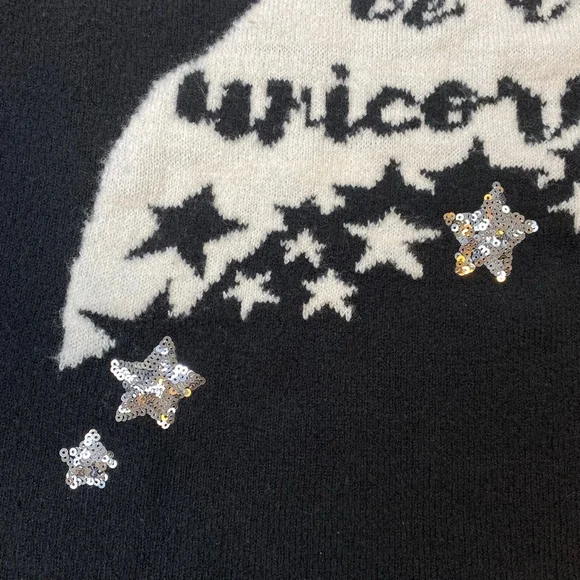 Women's Love & Legend Black & White Unicorn Crew Neck Sweater Plus 1X Fuzzy Soft - Picture 3 of 13